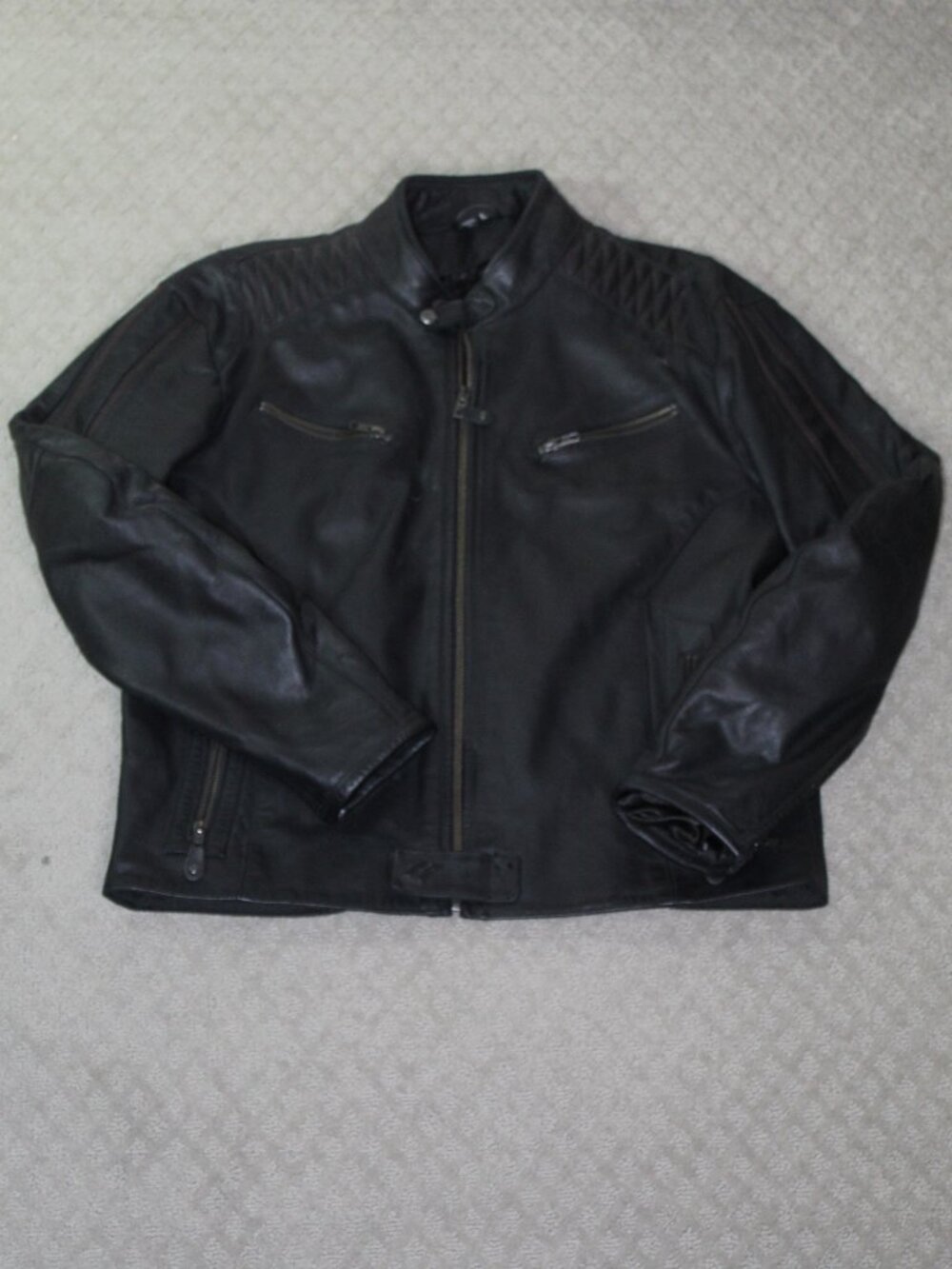 Rocket Black Leather Moto Jacket Men's Size Large - LIKE NEW